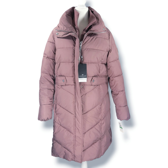 NWT Andrew Marc Adler Bib Cozy Winter Puffer Long Coat Sz. L [12-14] Rose Taupe - Picture 2 of 15